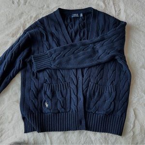 Polo Ralph Lauren V-neck Cable Knit Cardigan in Navy